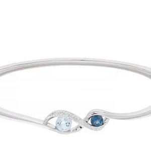 925 Sterling Silver Blue Topaz & White Sapphire Bangle Bracelet.